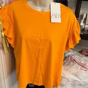 Zara Women's Vibrant Orange Short Sleeve Top